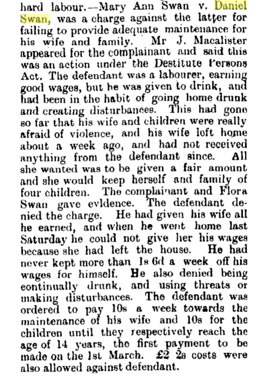 Newspaper article of Mary applying for maintenance from the courts